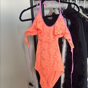 Vibrant Orange Lace Bodysuit